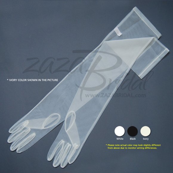 23.5″ Long Gorgeous Sheer Gloves Slip-on Opera Length 16BL - Picture 2 of 3